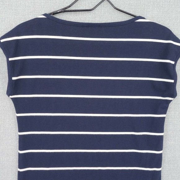 Talbots Shirt Womens Small Blue Striped Button Shoulder Short Sleeve Stretch - Picture 6 of 10